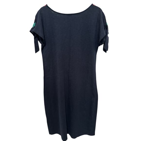 Talbots Navy Blue Embroidered Short Tie Sleeve Cotton Shift Dress LPetite - Picture 3 of 5